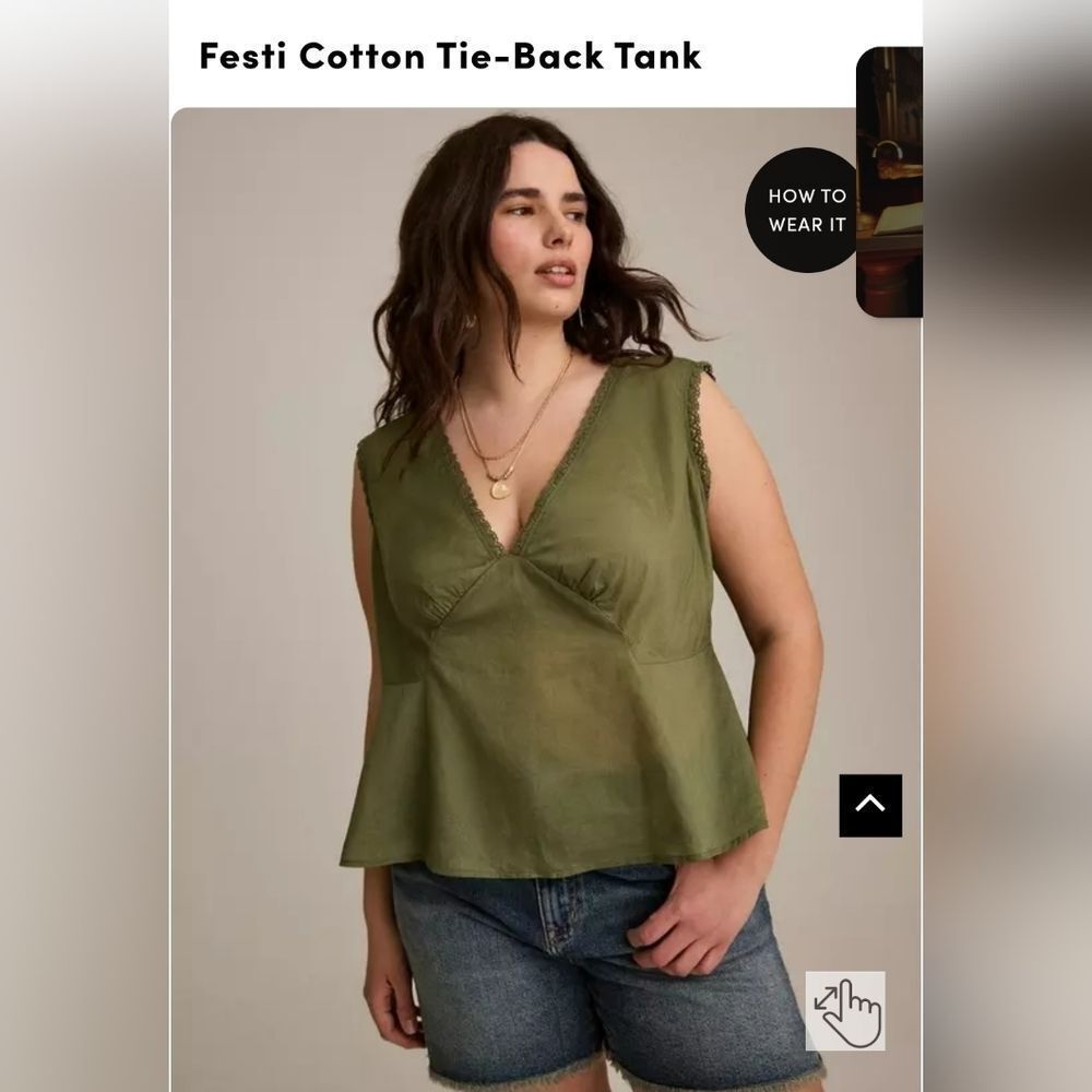 Torrid Festi‎ Green Sleeveless Top with Lace Trim